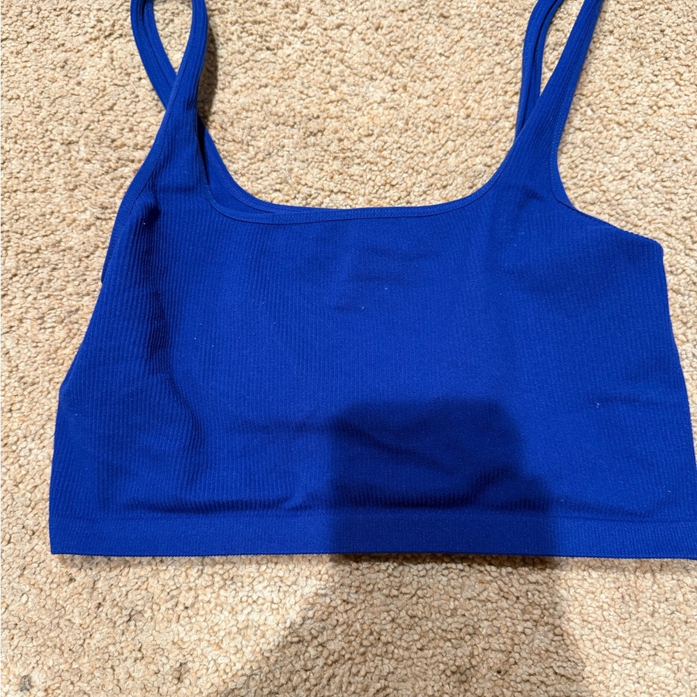 Blue Ribbed Crop Top